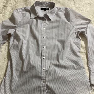 Banana Republic woman’s long sleeved pin striped white shirt size 4.
